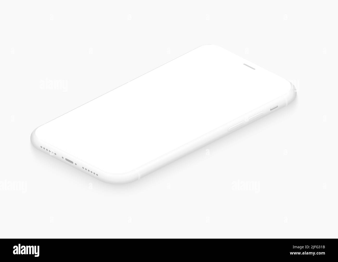 3d illustration vectorielle de la maquette de téléphone mobile blanc isométrique. Présentation de démonstration minimaliste réaliste, vue en perspective du nouveau smartphone avec ombre, appareil numérique moderne avec arrière-plan d'écran vide Illustration de Vecteur