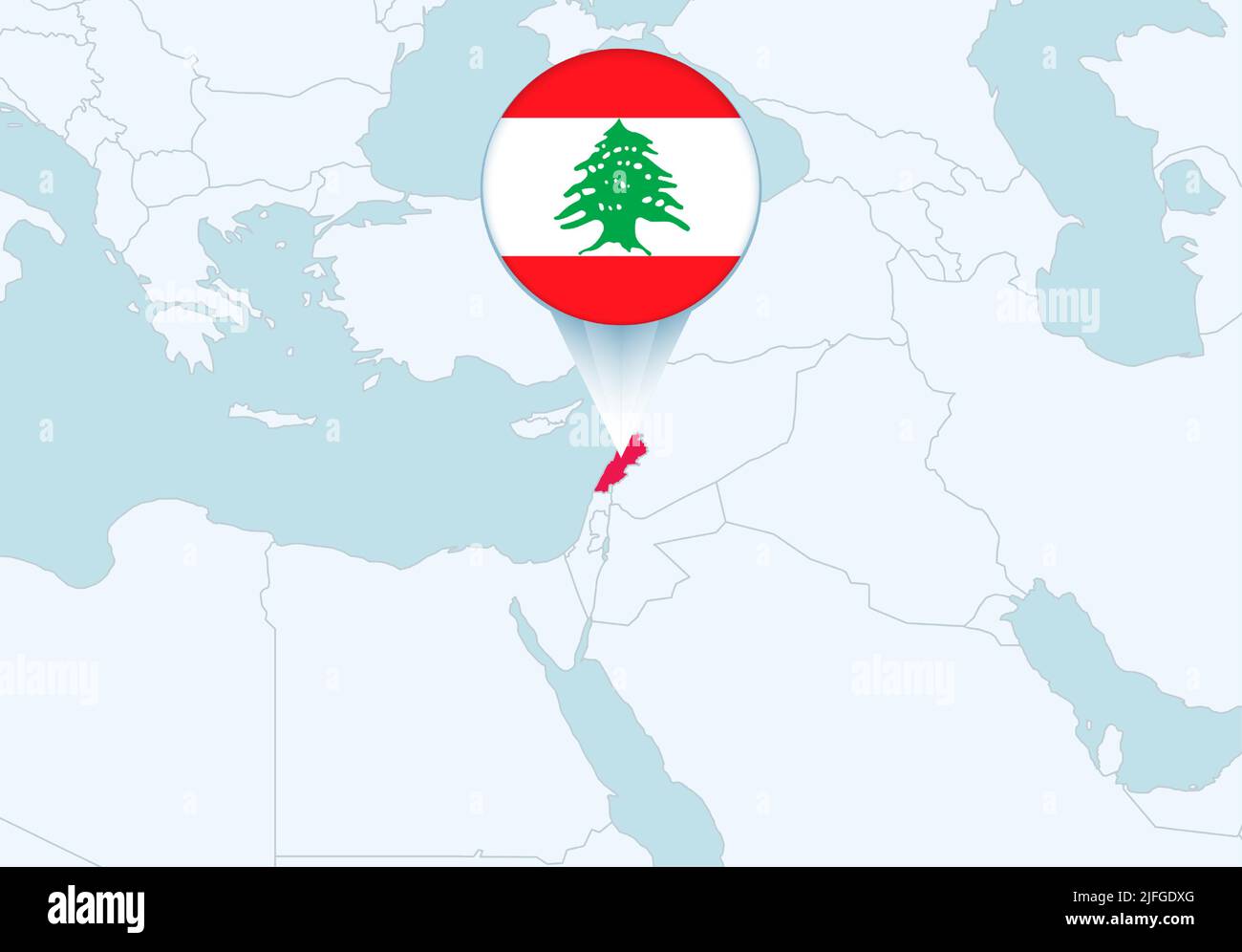 Asie avec carte du Liban sélectionnée et icône du drapeau du Liban. Carte vectorielle et indicateur. Illustration de Vecteur