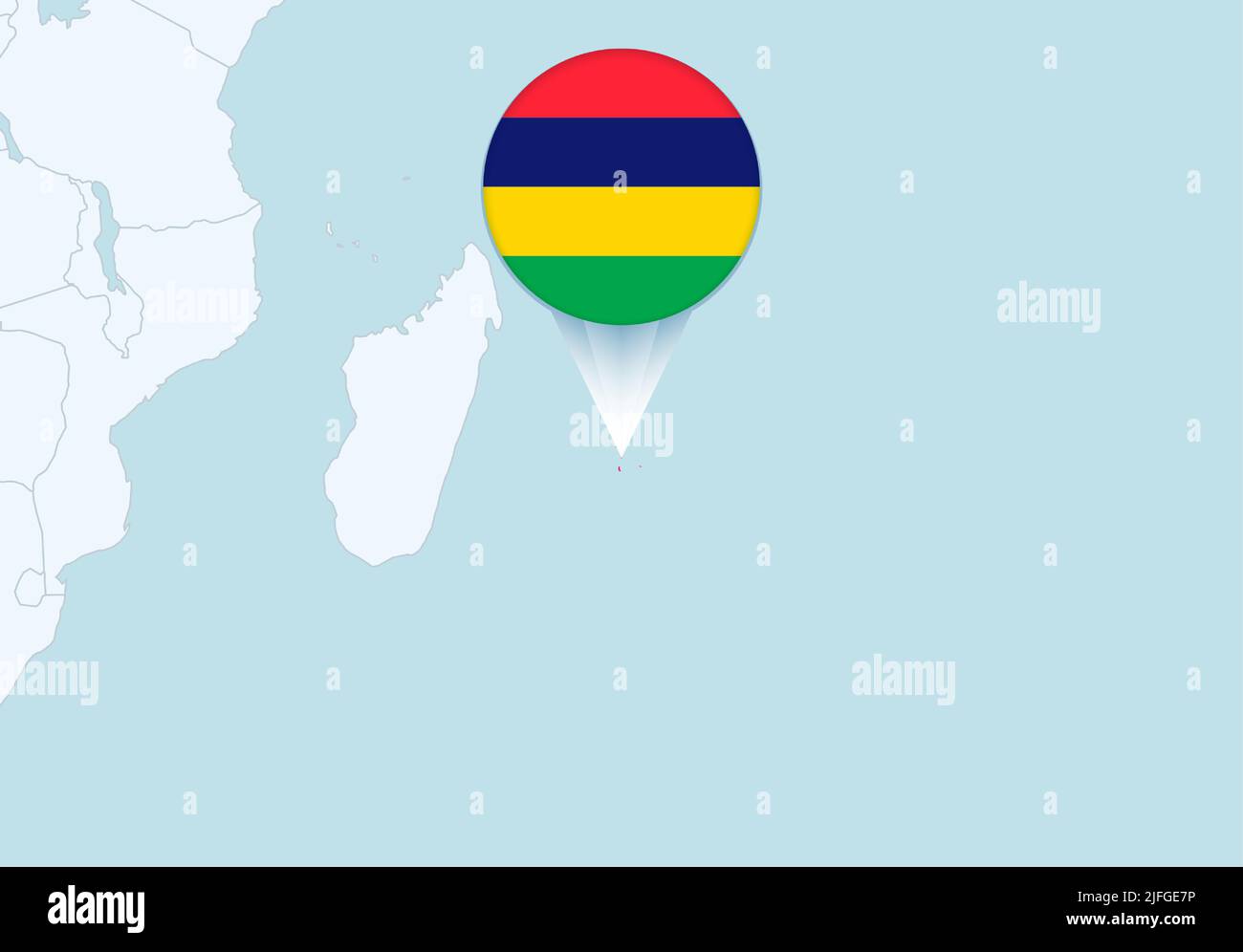 Afrique avec carte de Maurice sélectionnée et icône de drapeau de Maurice. Carte vectorielle et indicateur. Illustration de Vecteur