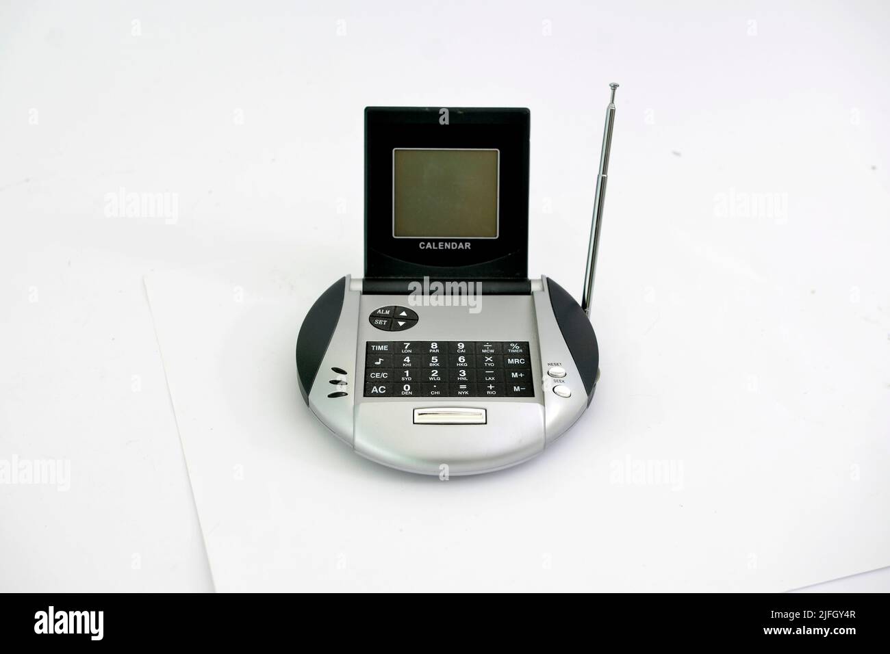 appareil combiné, calculatrice radio et calendrier . Banque D'Images