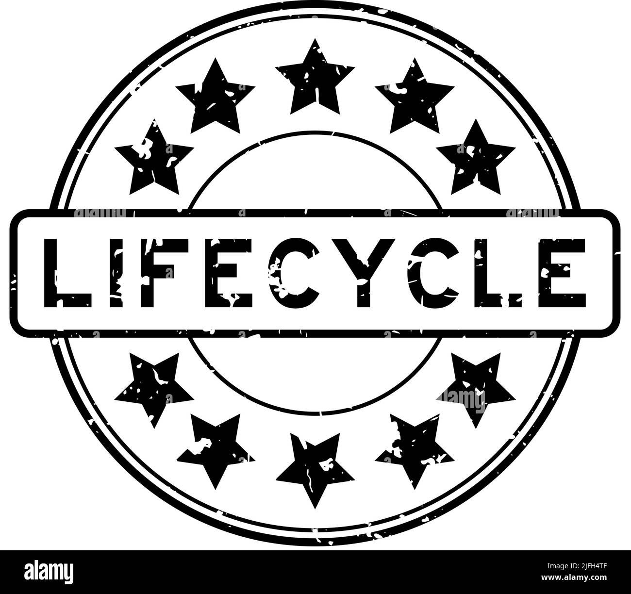 Grunge noir mot cycle de vie avec icône en forme d'étoile cachet de caoutchouc rond sur fond blanc Illustration de Vecteur