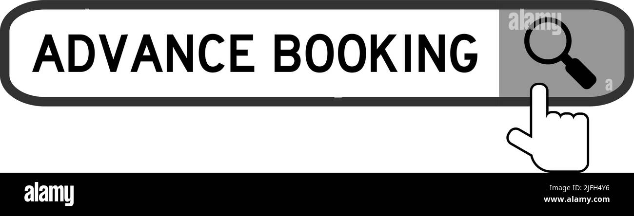 Rechercher la bannière dans la réservation mot à l'avance avec la remise de l'icône de loupe sur fond blanc Illustration de Vecteur