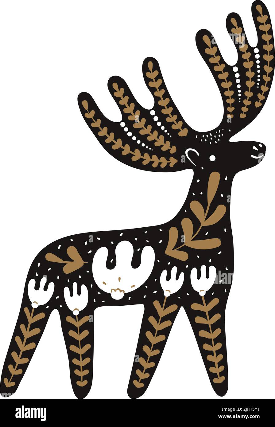 Cerf nordique. Animal folklorique scandinave traditionnel dans un style décoratif ornemental Illustration de Vecteur