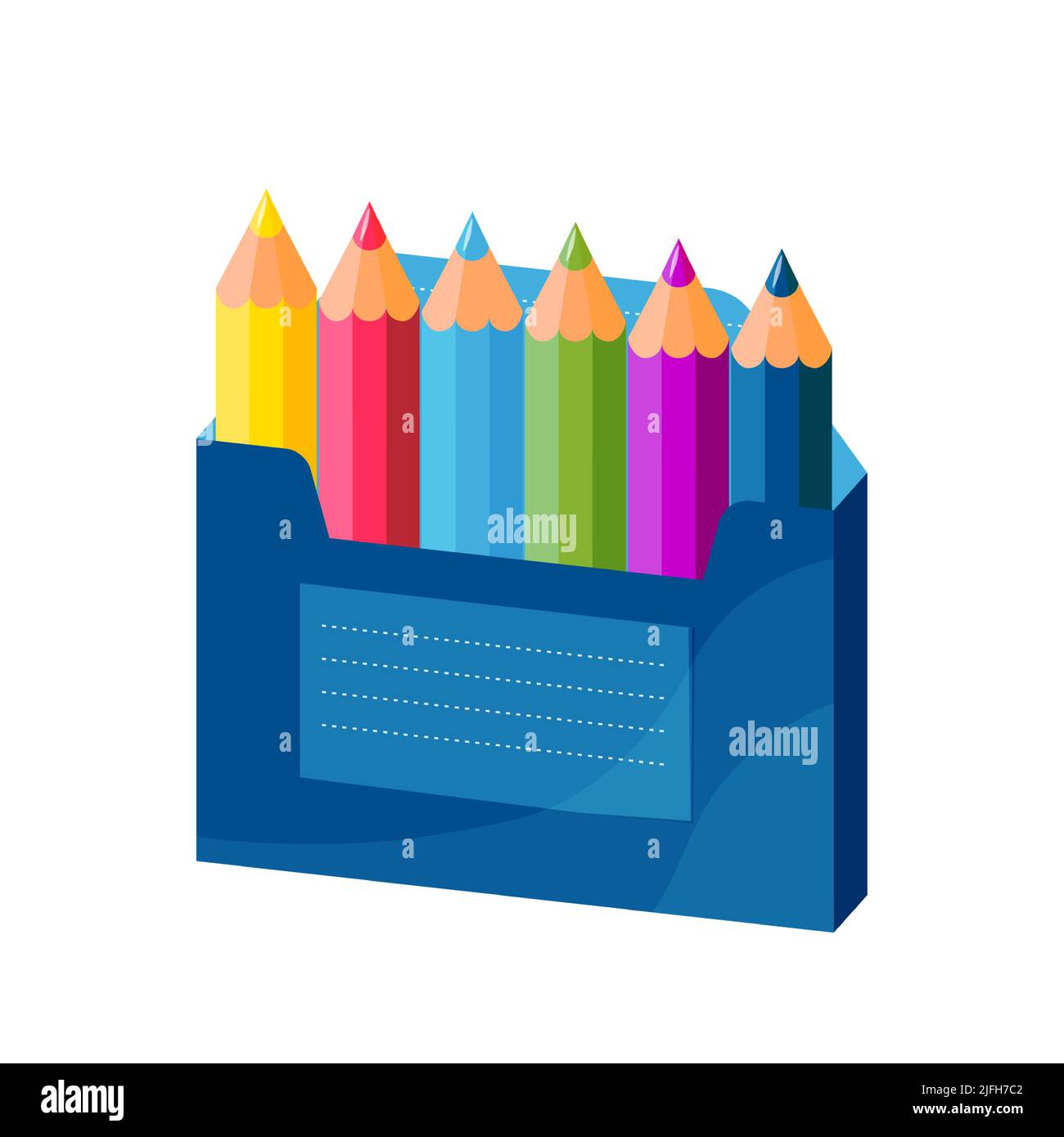 Crayons de couleur en bois arc-en-ciel dans une boîte bleue. Jeu de crayons pour l'école et l'art. Crayons de couleur illustration Isométrique vectorielle Illustration de Vecteur