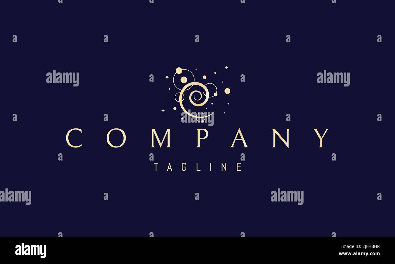 Logo vectoriel doré sur lequel figure une image abstraite d'un groupe de systèmes solaires dans un trou noir. Illustration de Vecteur