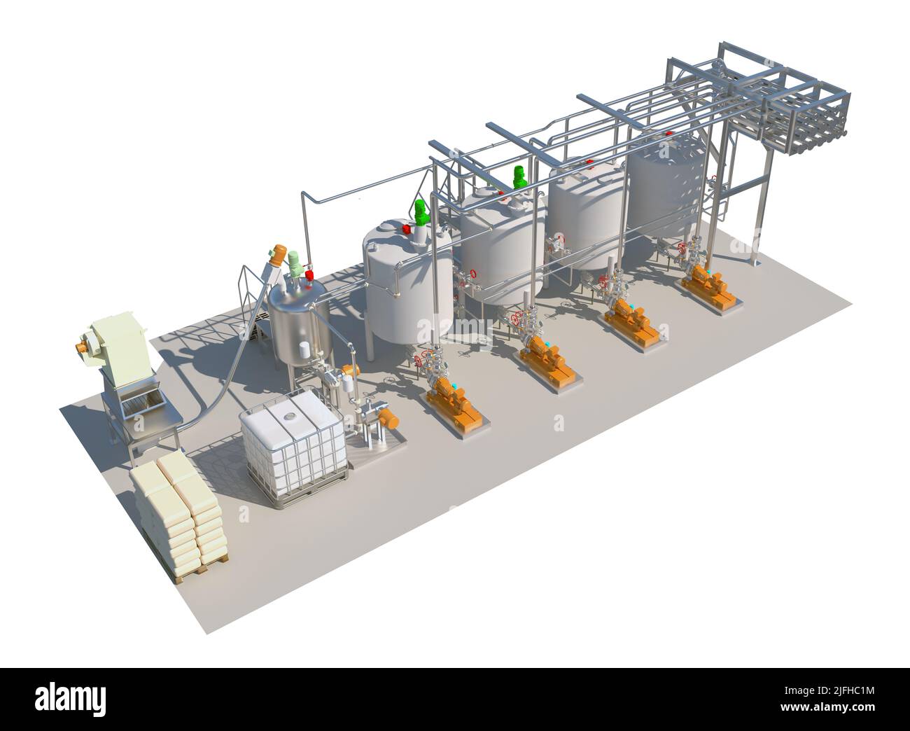ligne de production de béton isolée sur blanc. 3d rendu Banque D'Images