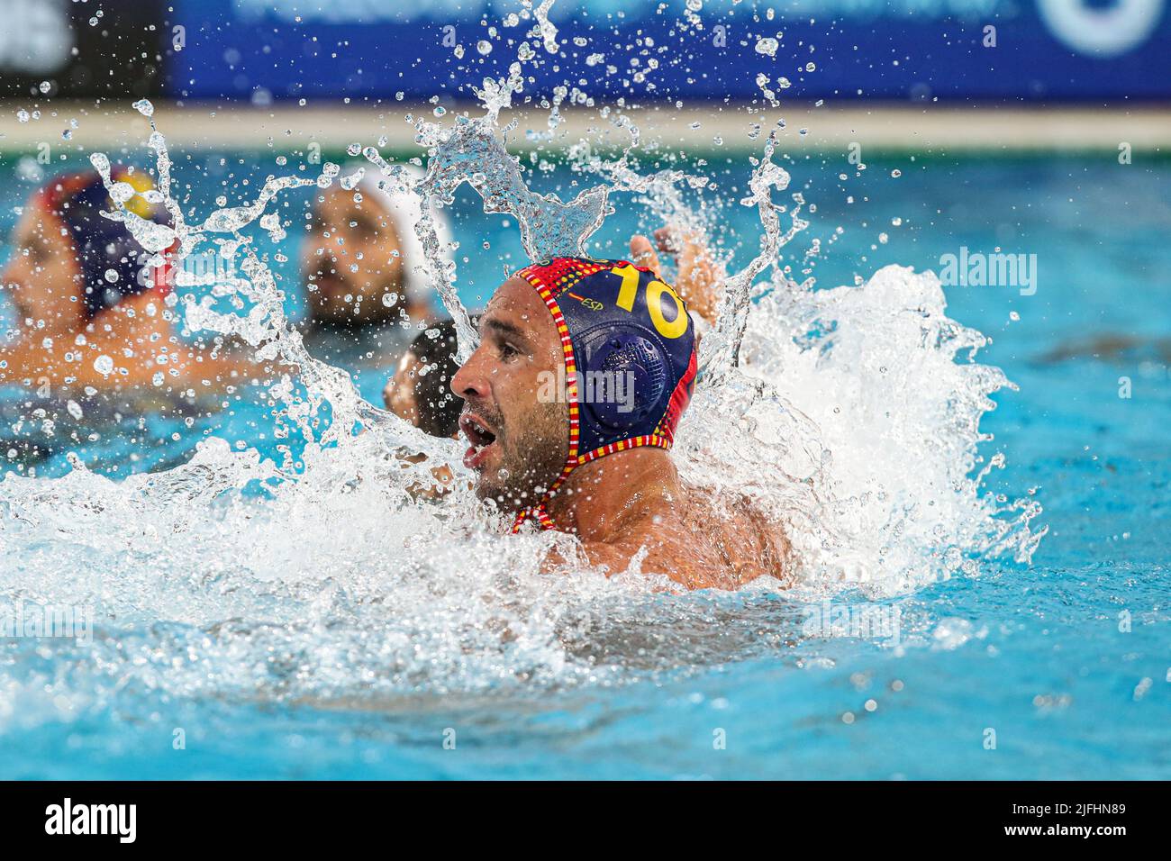 BUDAPEST, HONGRIE - JUILLET 3 : Felipe Perrone Rocha d'Espagne lors des Championnats du monde de la FINA Budapest 2022 - rencontre finale de water-polo entre l'Italie et l'Espagne au complexe de natation Alfred Hajos sur 3 juillet 2022 à Budapest, Hongrie (photo par Albert Ten Hove/Orange Pictures) Banque D'Images