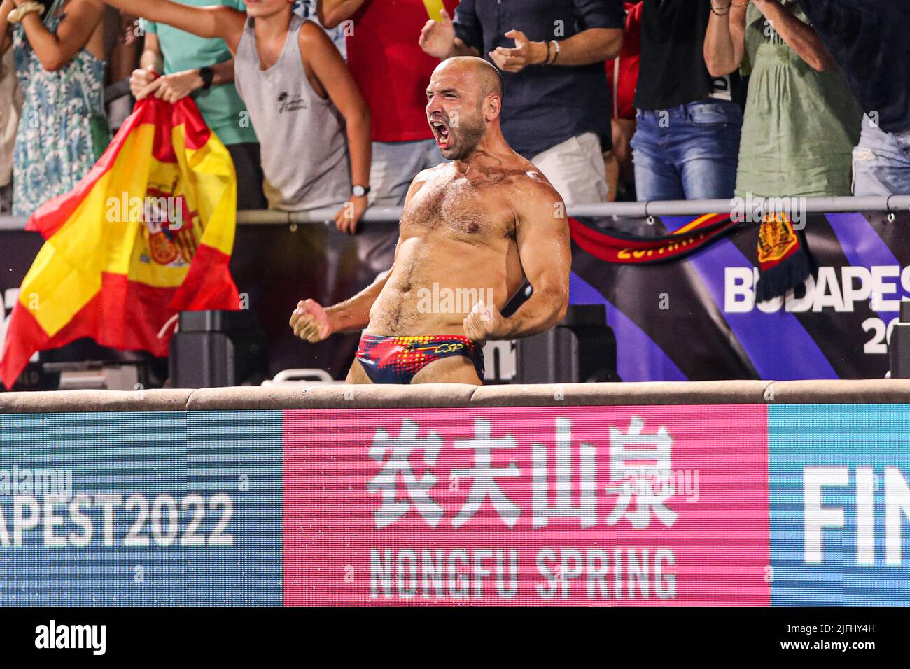 BUDAPEST, HONGRIE - JUILLET 3 : Felipe Perrone Rocha d'Espagne lors des Championnats du monde de la FINA Budapest 2022 - rencontre finale de water-polo entre l'Italie et l'Espagne au complexe de natation Alfred Hajos sur 3 juillet 2022 à Budapest, Hongrie (photo par Albert Ten Hove/Orange Pictures) Banque D'Images