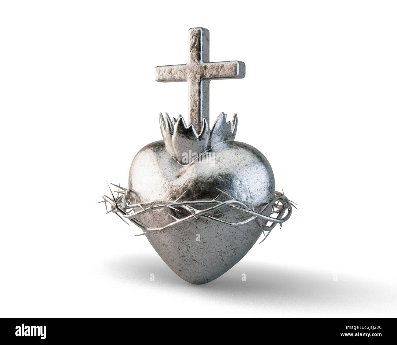 Une coulée d'argent du coeur sacré de jésus sur un fond de studio léger - rendu 3D Banque D'Images
