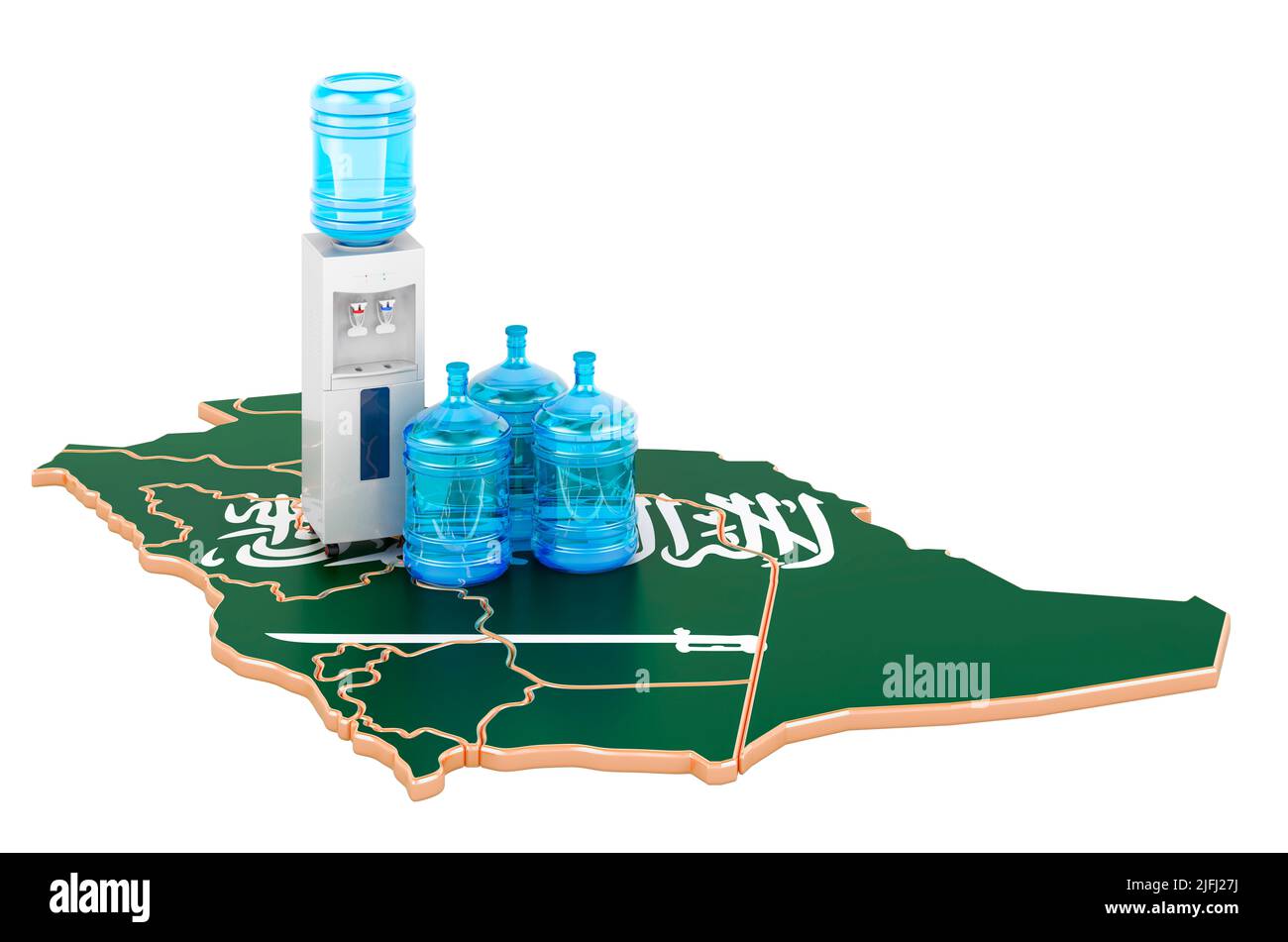 Service de livraison d'eau embouteillée en Arabie Saoudite, 3D rendu isolé sur fond blanc Banque D'Images