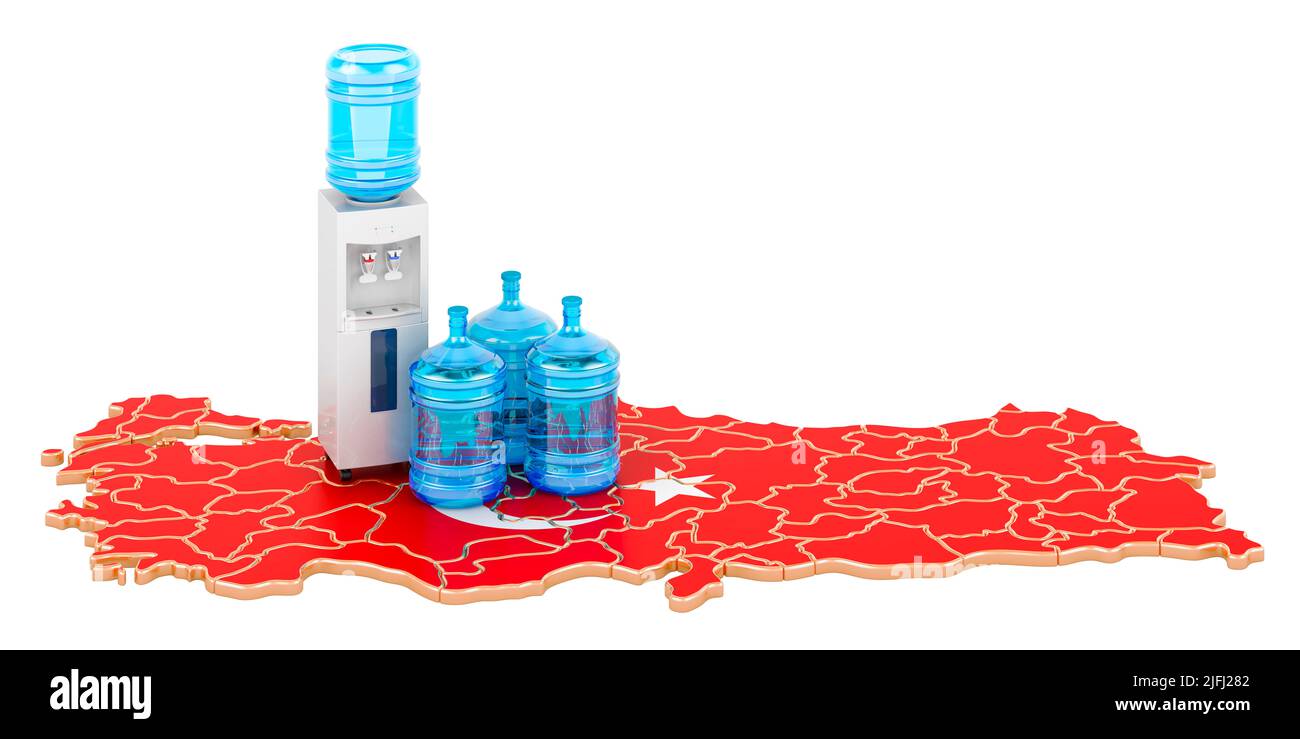 Service de livraison d'eau embouteillée en Turquie, 3D rendu isolé sur fond blanc Banque D'Images