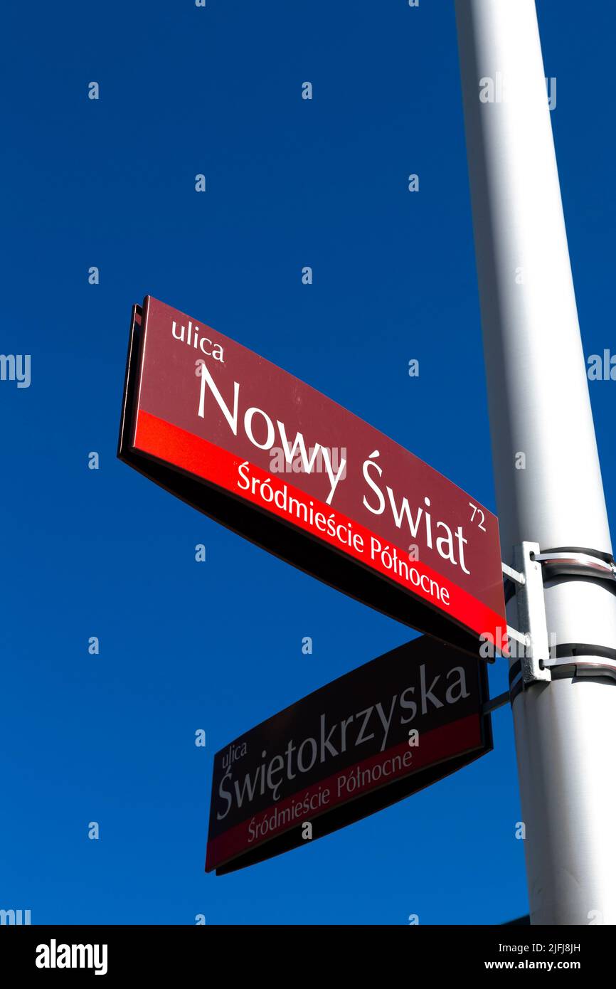 Panneau Nowy Swiat, Varsovie, Pologne Banque D'Images