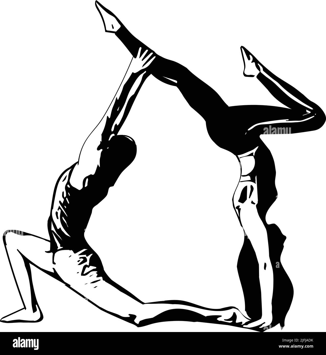 Equilibrage des poses de yoga. Couple sain et jeune pratiquant l'acro yoga ensemble. Illustration vectorielle Illustration de Vecteur