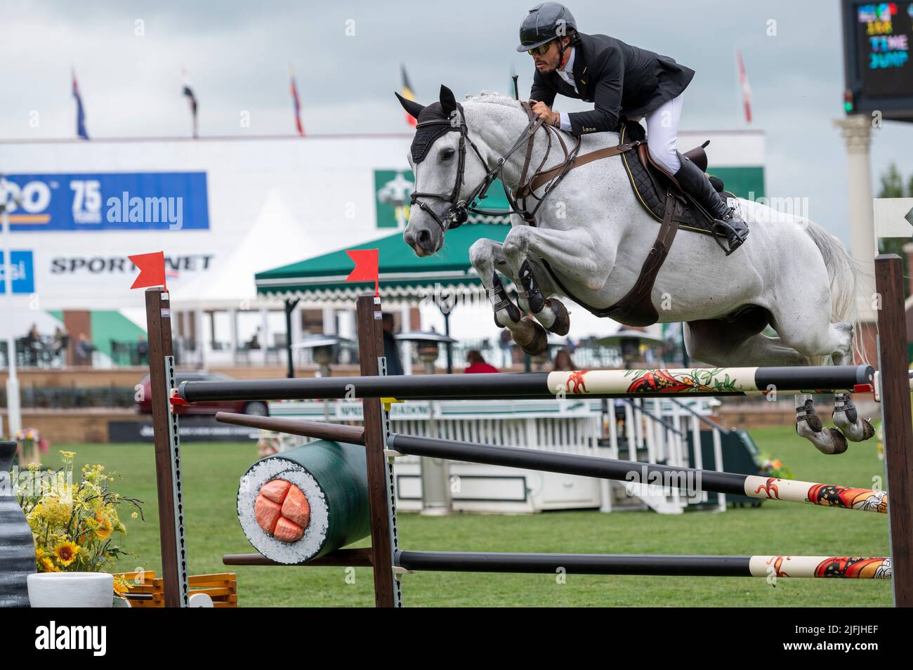 Calgary (Alberta), Canada, 2022-07-03, Juan Jose Zendejas Salgado (MEX) à cheval Tino la Chapelle, Spruce Meadows International, Pan America Banque D'Images
