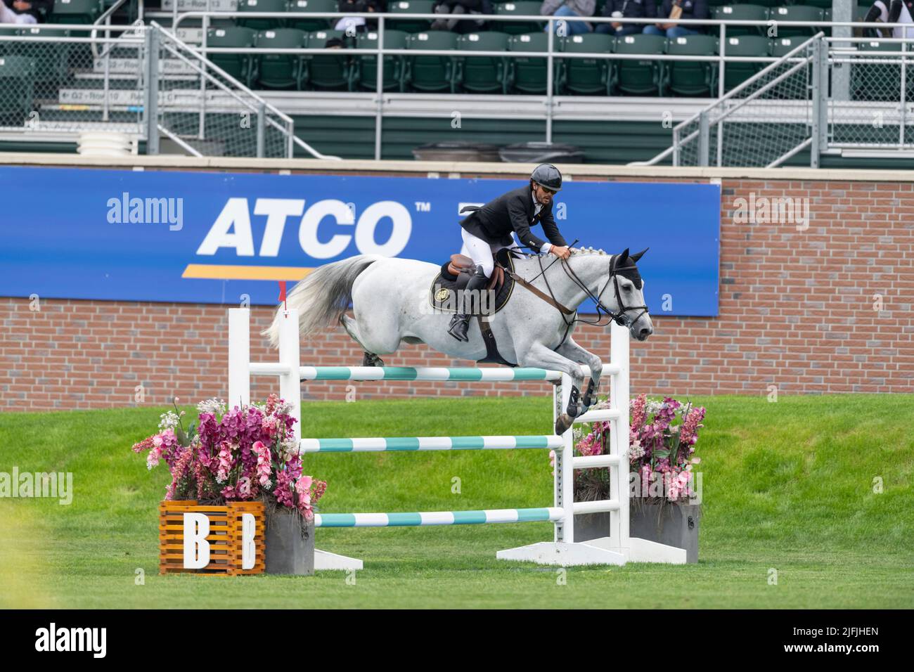 Calgary (Alberta), Canada, 2022-07-03, Juan Jose Zendejas Salgado (MEX) à cheval Tino la Chapelle, Spruce Meadows International, Pan America Banque D'Images