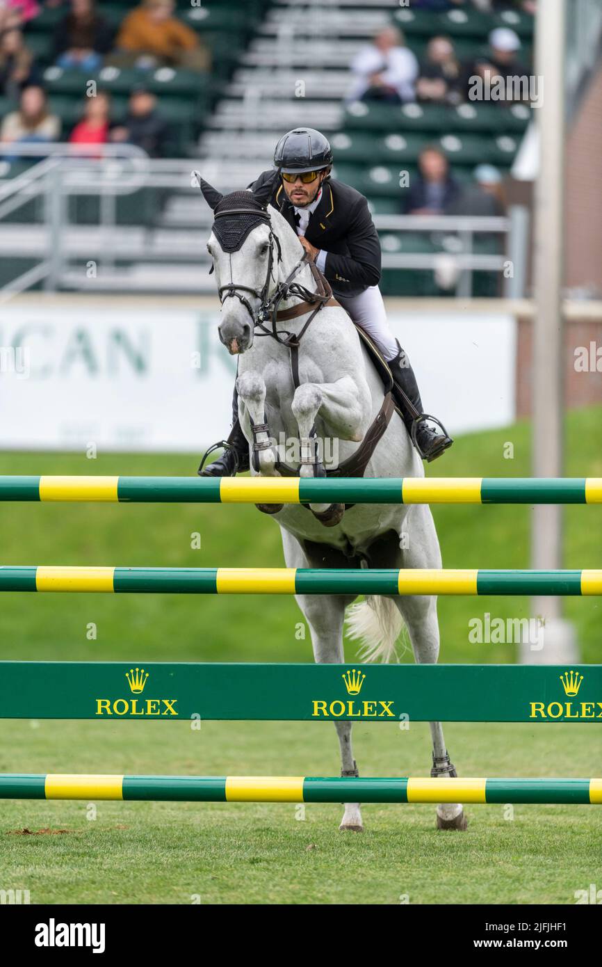 Calgary (Alberta), Canada, 2022-07-03, Juan Jose Zendejas Salgado (MEX) à cheval Tino la Chapelle, Spruce Meadows International, Pan America Banque D'Images