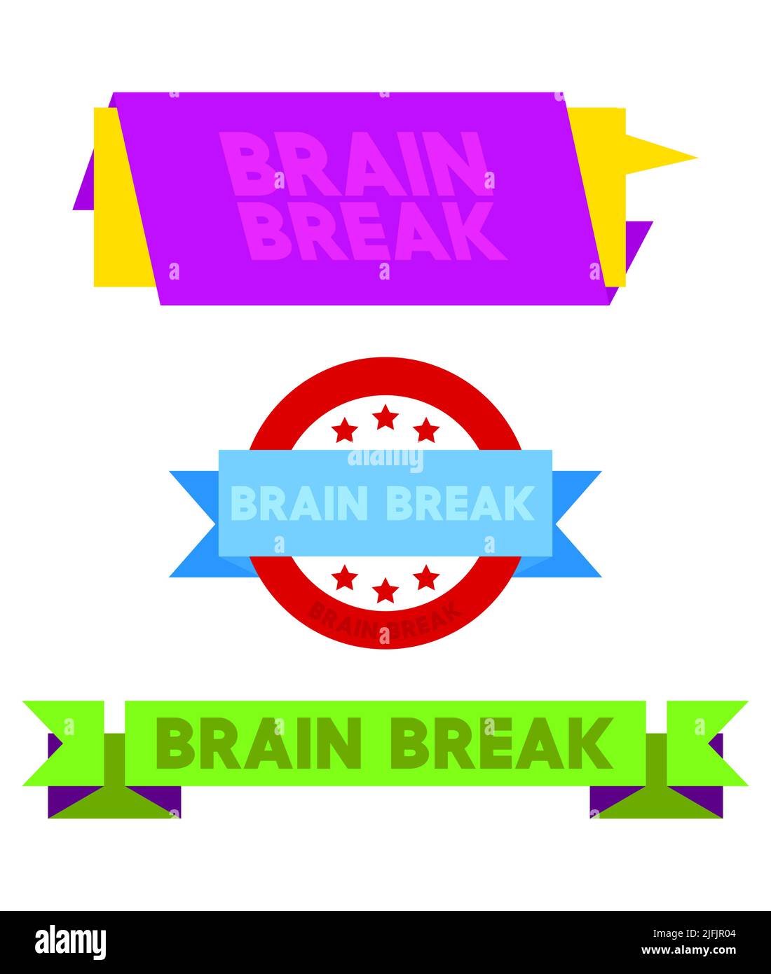 Ensemble de ruban avec texte Brain Break. Modèle de bannière. Autocollant d'étiquette. Signe. Illustration de Vecteur