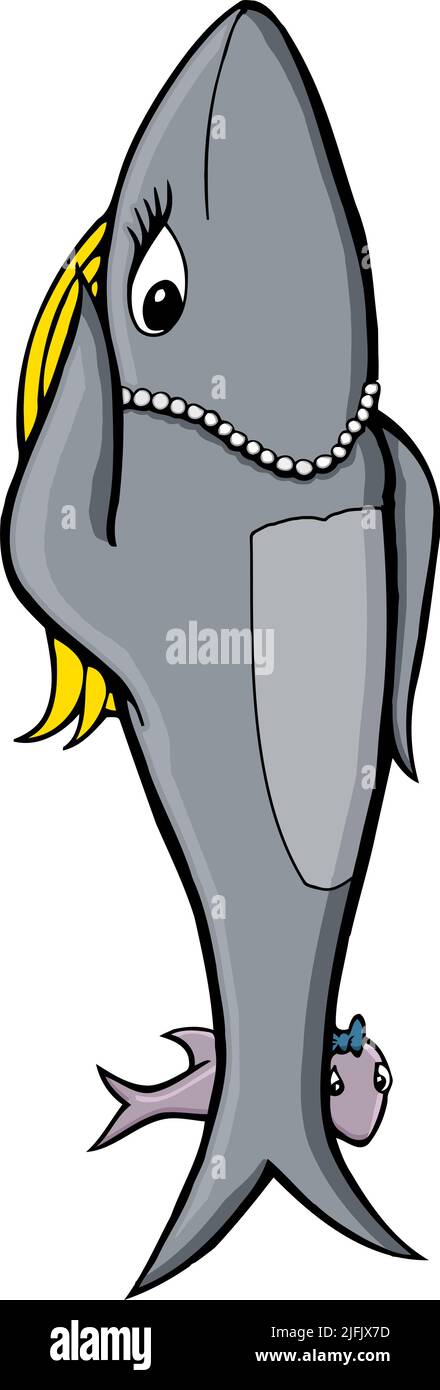requin gris avec perles et cheveux blonds Illustration de Vecteur