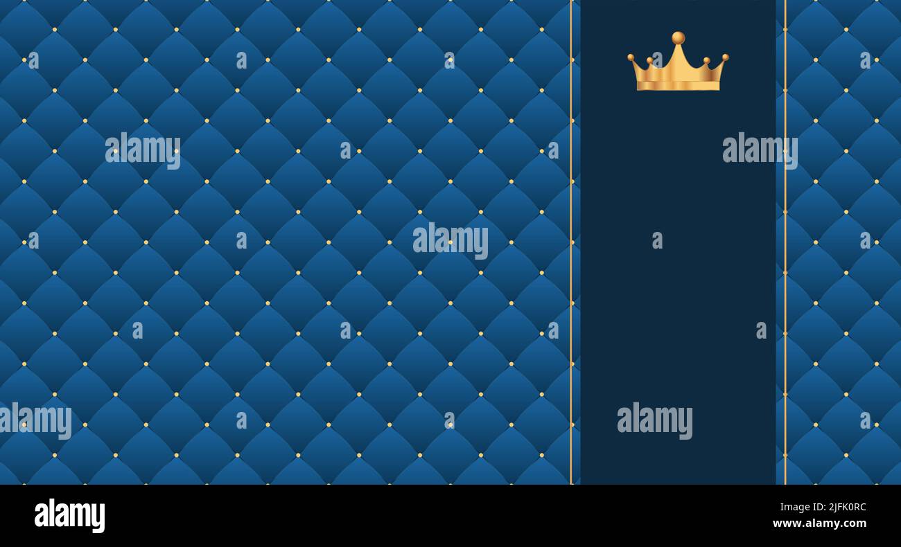 Motif bleu marine sans coutures, style rétro et couronne dorée.Peut être utilisé pour les fêtes royales premium.Modèle de luxe avec texture en cuir vintage.Arrière Illustration de Vecteur