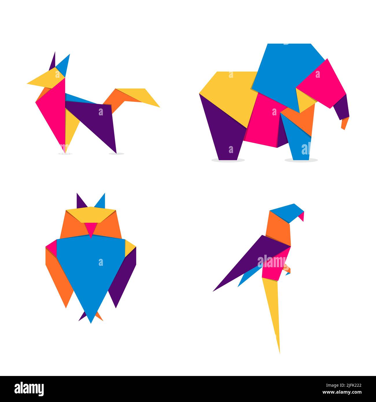 Animaux ensemble origami.Logo abstrait coloré et dynamique animaux.Origami animal Illustration de Vecteur