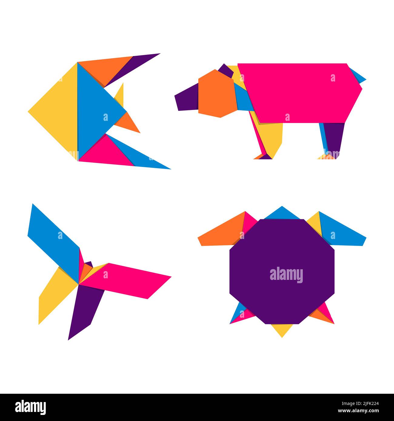 Animaux ensemble origami.Logo abstrait coloré et dynamique animaux.Origami animal Illustration de Vecteur