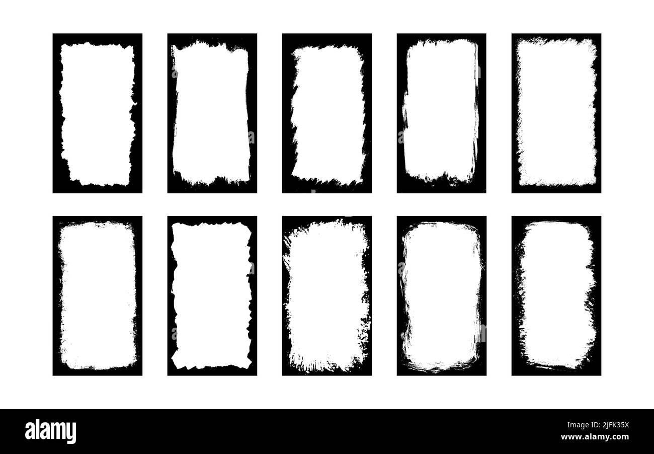 Cadres de collage pour collages de photos, histoires, publications et réseaux sociaux. Modèle avec contour de pinceau. Bordure rectangulaire avec superposition de grunge. Ensemble de Illustration de Vecteur