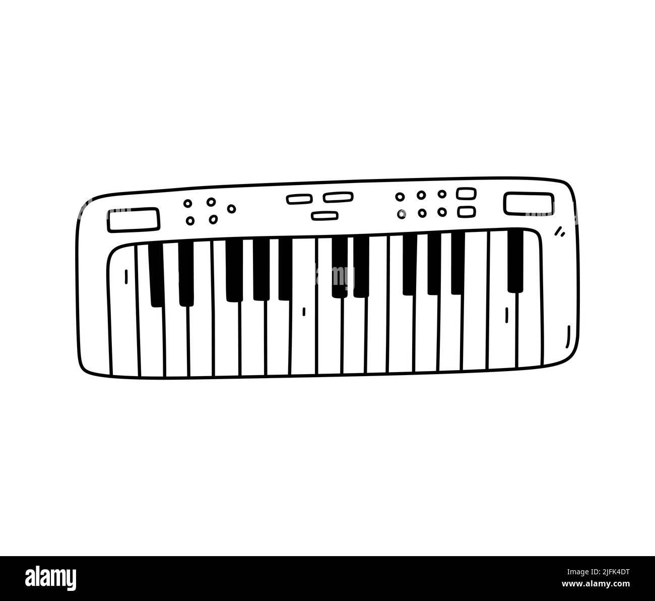 Synthétiseur isolé sur fond blanc. Clavier électronique, instrument de musique. Illustration vectorielle dessinée à la main, style doodle. Parfait pour les cartes, les décorations, le logo. Illustration de Vecteur