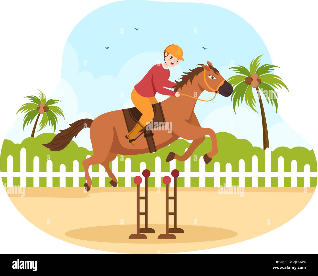 Dessin de la course de chevaux Illustration avec des personnages personnes faisant des championnats de compétition ou des sports équestres dans l'hippodrome Illustration de Vecteur