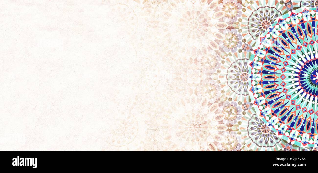 Détail de mur traditionnel persan mosaïque avec ornement géométrique et floral, Iran. Arrière-plan horizontal ou vertical avec carreaux de céramique. Maquette Banque D'Images