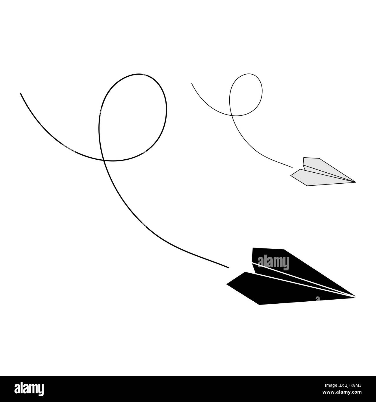 Ensemble d'illustrations vectorielles des icônes de plan de papier. Silhouette et avion en papier couleur isolés sur fond blanc. Symbole de voyage et d'itinéraire. Illustration de Vecteur