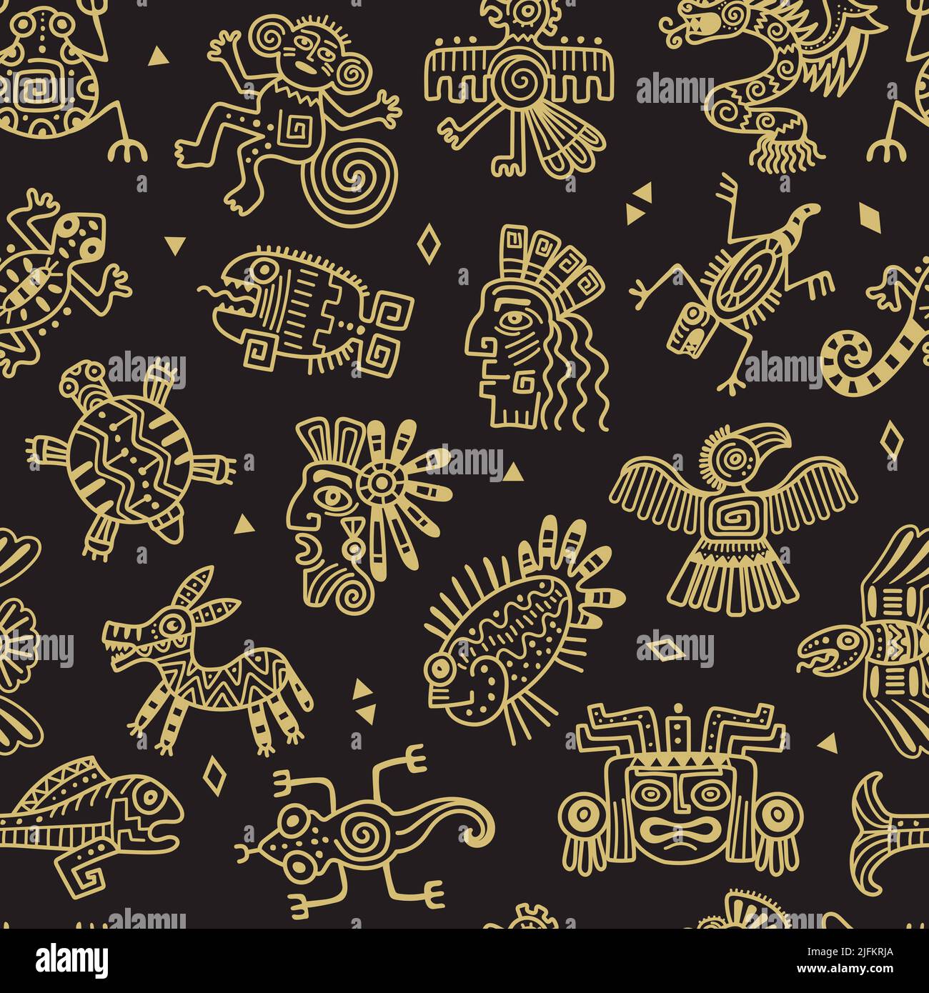 Motif aztèque. Symboles graphiques de couleur tribale objets mexicains authentiques pour les dessins textiles arrière-plan vectoriel récent sans couture Illustration de Vecteur