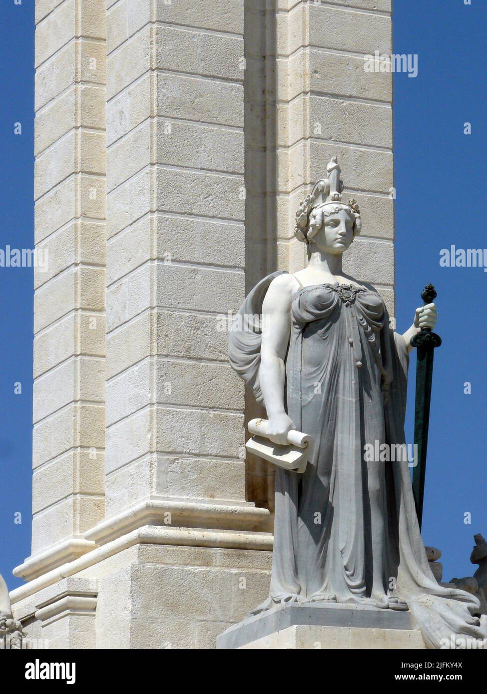Cadix (Espagne). Détail du Monument aux Cortes de 1812 dans la ville de Cadix. Banque D'Images