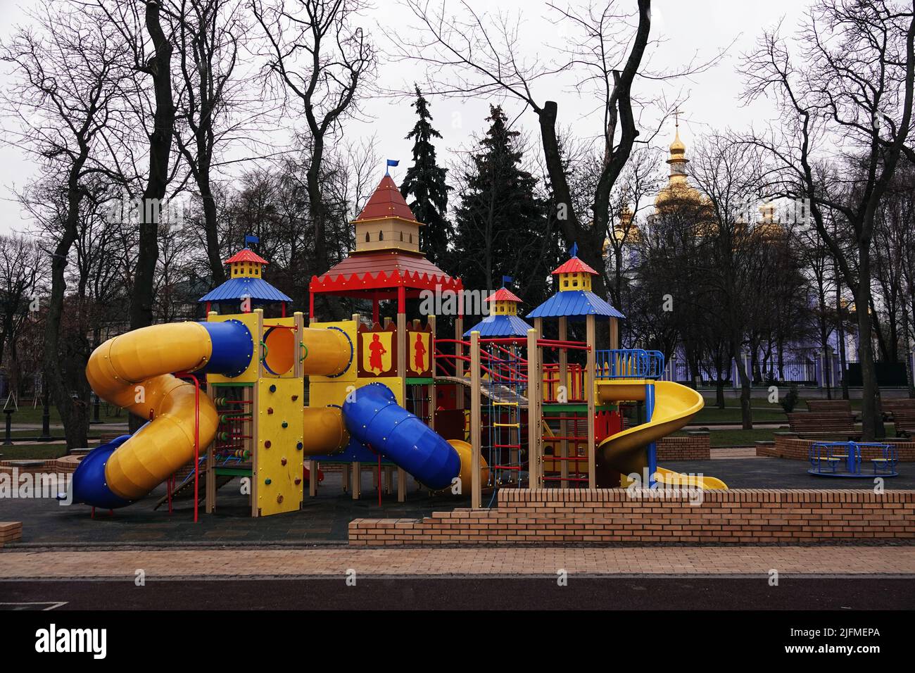 Kiev, Ukraine 31 janvier 2020: Terrain de jeu dans le centre-ville de Kiev Banque D'Images