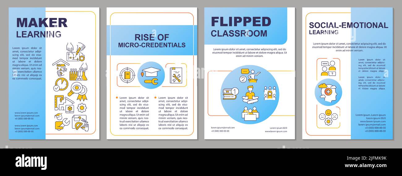 Modèle de brochure bleue sur les tendances en matière d'éducation Illustration de Vecteur
