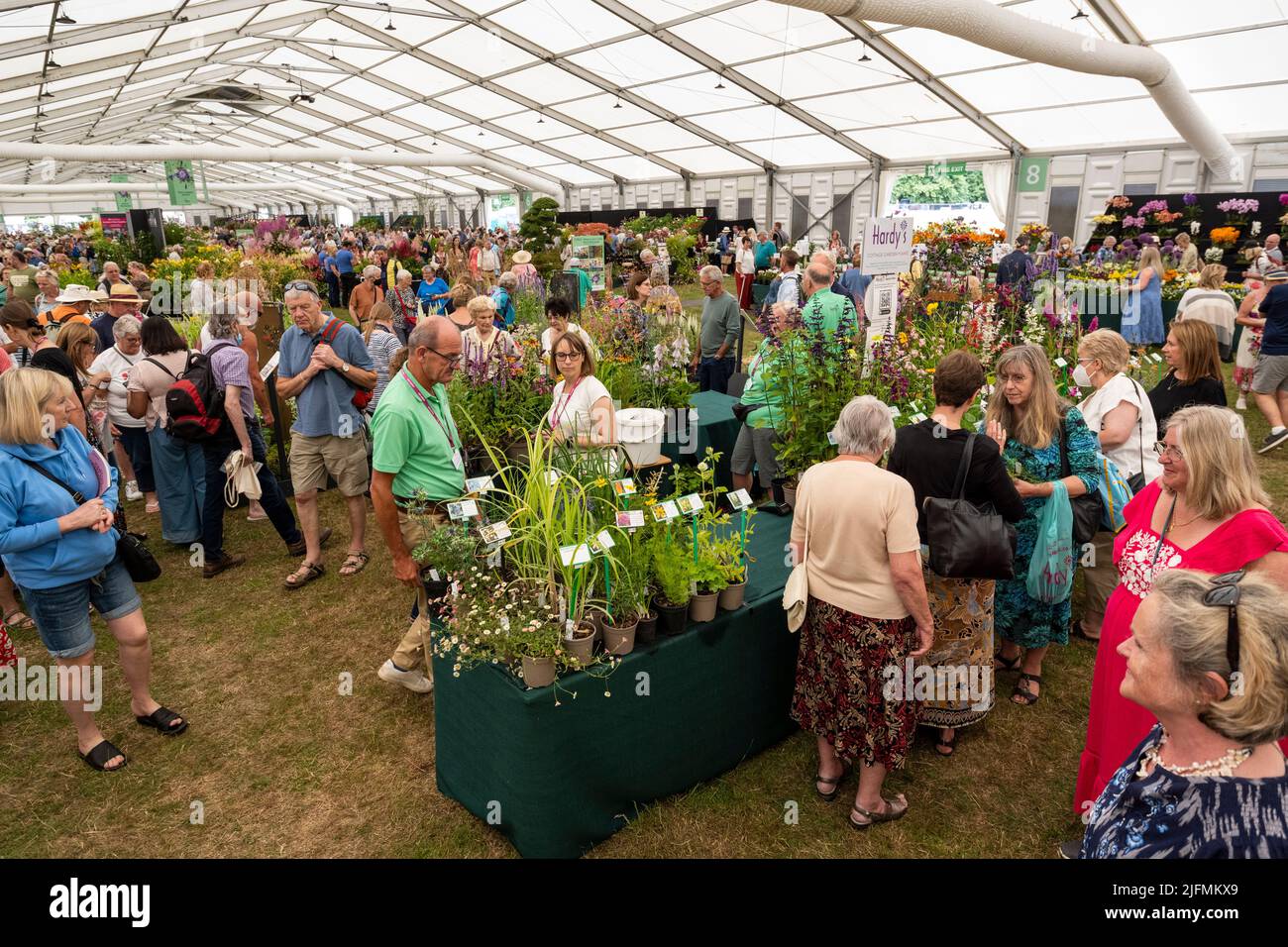 Londres, Royaume-Uni. 4 juillet 2022. Visiteurs du Marquee floral lors de l'avant-première de la presse au RHS Hampton court Palace Garden Festival. Le plus grand spectacle floral au monde comprend des jardins de designers inspirants, des conférences de célébrités, des démonstrations et des ateliers. Credit: Stephen Chung / Alamy Live News Banque D'Images