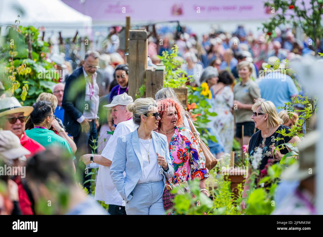 Londres, Royaume-Uni. 4th juillet 2022. Les foules arrivent dans la zone de l'allotissement - le festival de jardin RHS Hampton court Palace 2022. Crédit : Guy Bell/Alay Live News Banque D'Images