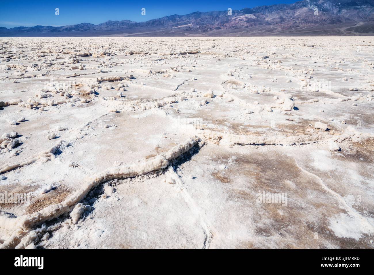 Les salines du bassin de Badwater couvrent près de 200 000 kilomètres carrés, parmi les plus grandes salines protégées au monde. Parc national de Death Valley, Californie Banque D'Images