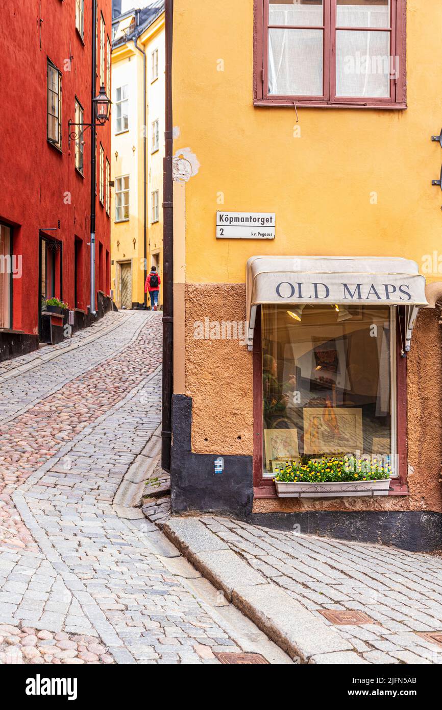 Une boutique Old Maps à Kopmantorget, Gamla Stan (la vieille ville) à Stockholm, Suède Banque D'Images