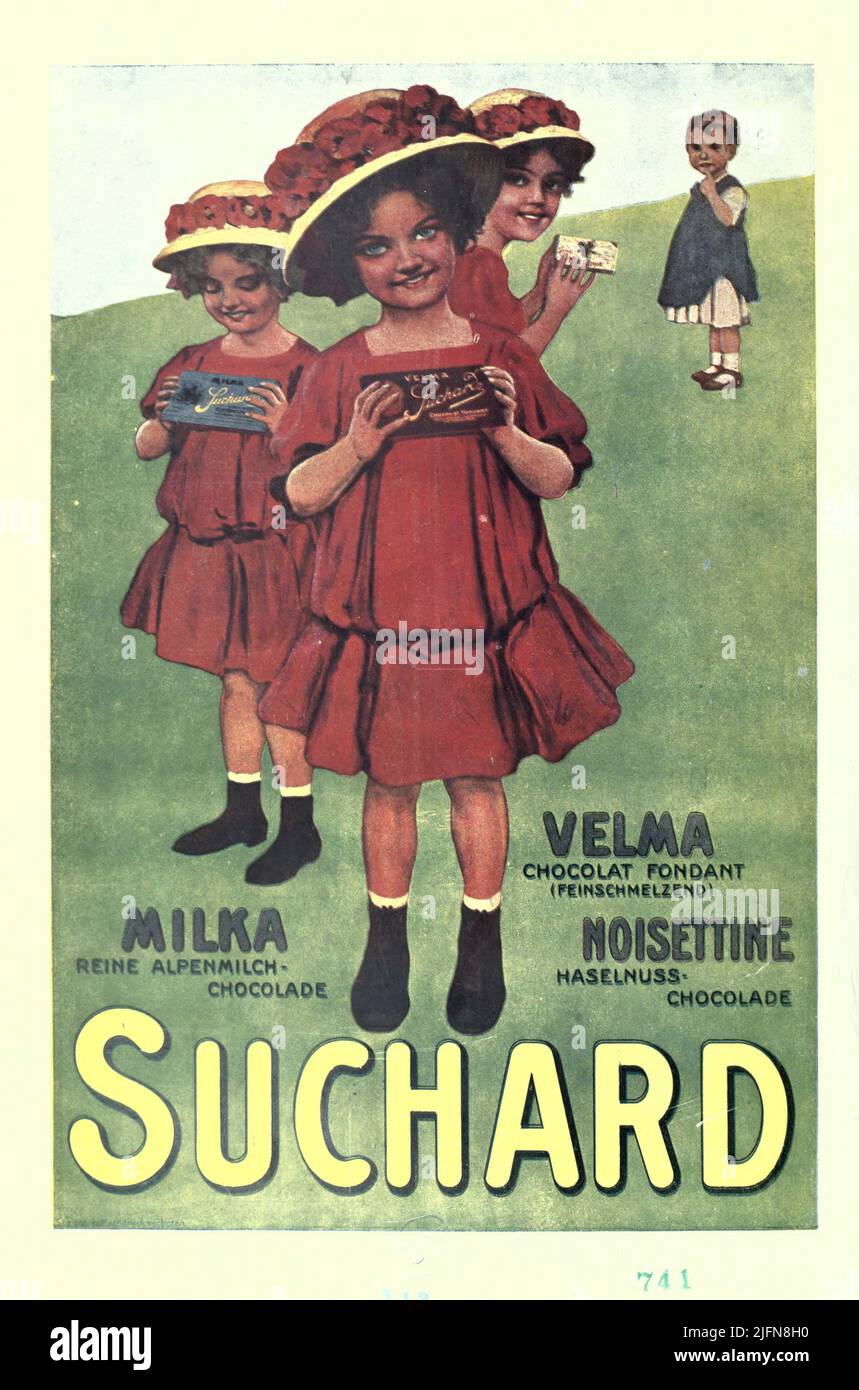 Publicité colorée pour Suchard Chocolate du livre en allemand ' Galizien, seine kulturelle und wirtschaftliche Entwicklung. [ Galice, son développement culturel et économique. ] Éditeur et éditeur responsable Siegmund Bergmann. 1912 Banque D'Images
