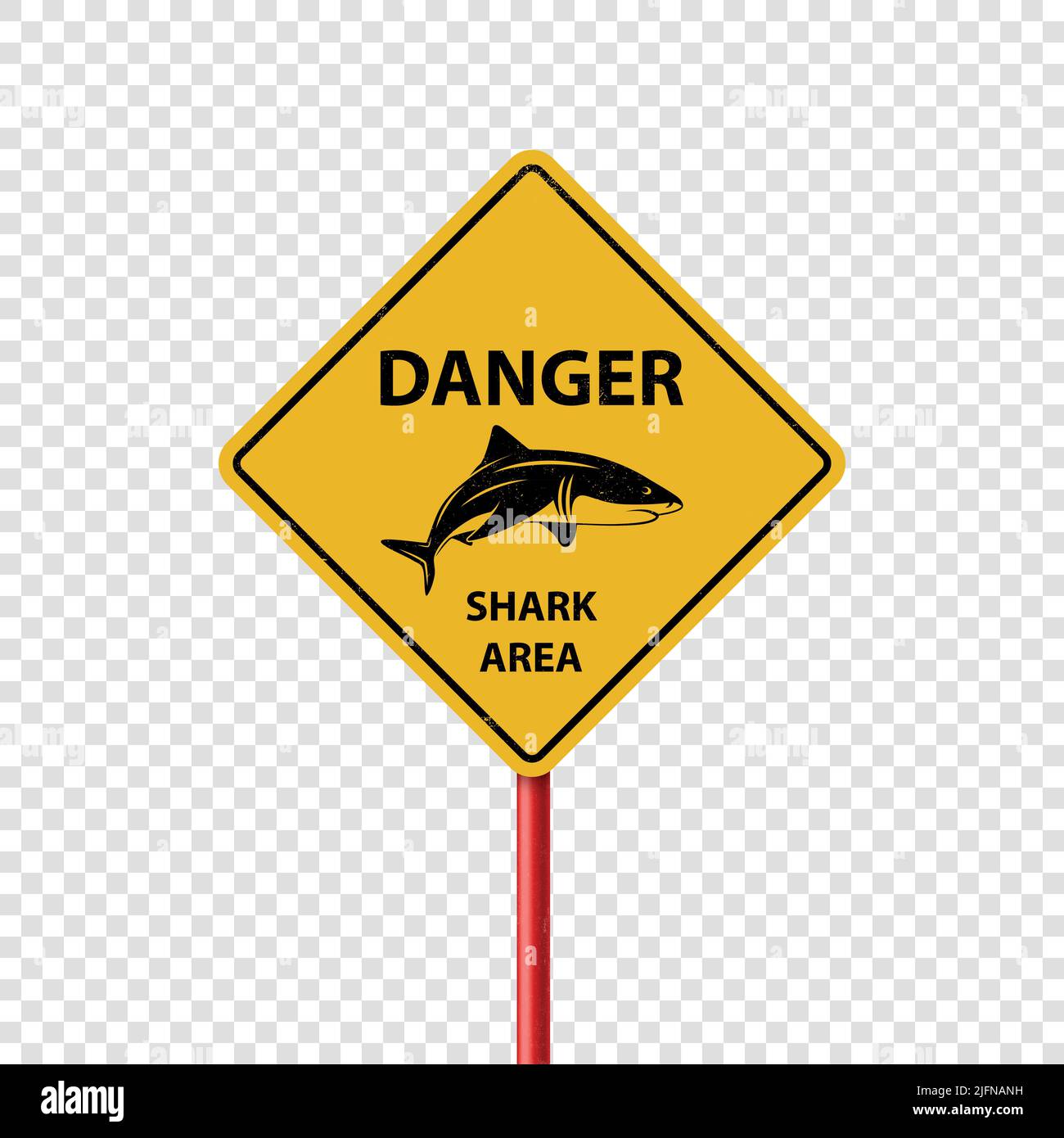 Panneau de visée de requin jaune vectoriel isolé. Avertissement d'attaque de requin. Danger pour le surf et la natation. Zone de requin, zone, attention Illustration de Vecteur