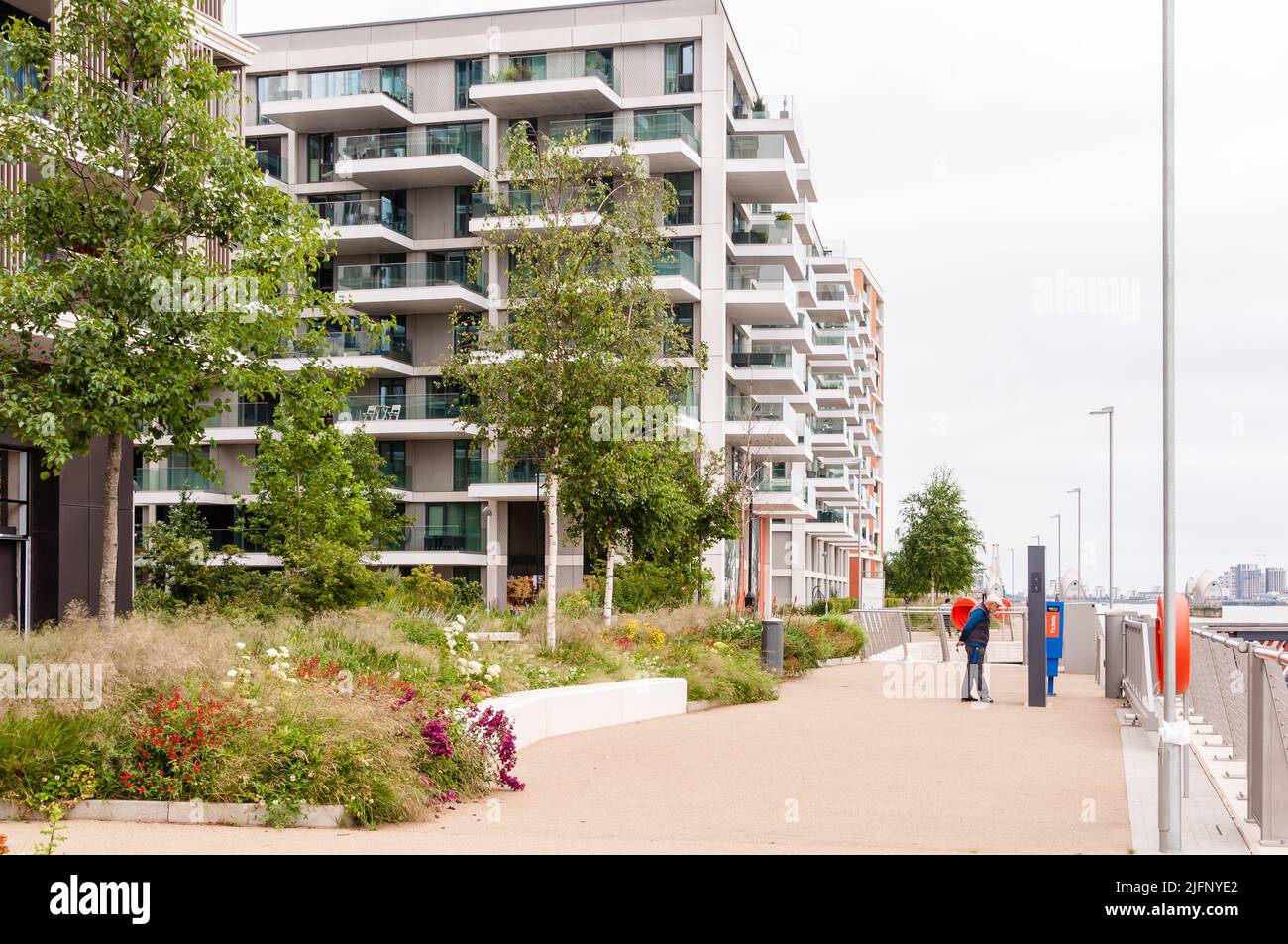 Riverscape luxueux nouveaux appartements au bord de la rivière à Silvertown Banque D'Images
