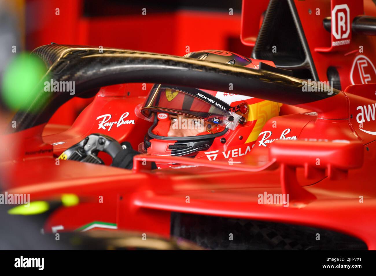 Silverstone, Royaume-Uni. 02nd juillet 2022. SILVERSTONE, Angleterre, 02. JUILLET 2022 ; #55, Carlos SAINZ Jr., ESP, Team Scuderia Ferrari, F1-75, moteur Ferrari 065, Formule 1, GRAND Prix BRITANNIQUE F1 sur le circuit Silverstone - Formel 1 Grosser Preis von England, 02. JUILLET 2022 - image, photo et Copyright © Anthony STANLEY/ATP images (STANLEY Anthony/ATP/SPP) crédit: SPP Sport Press photo. /Alamy Live News Banque D'Images
