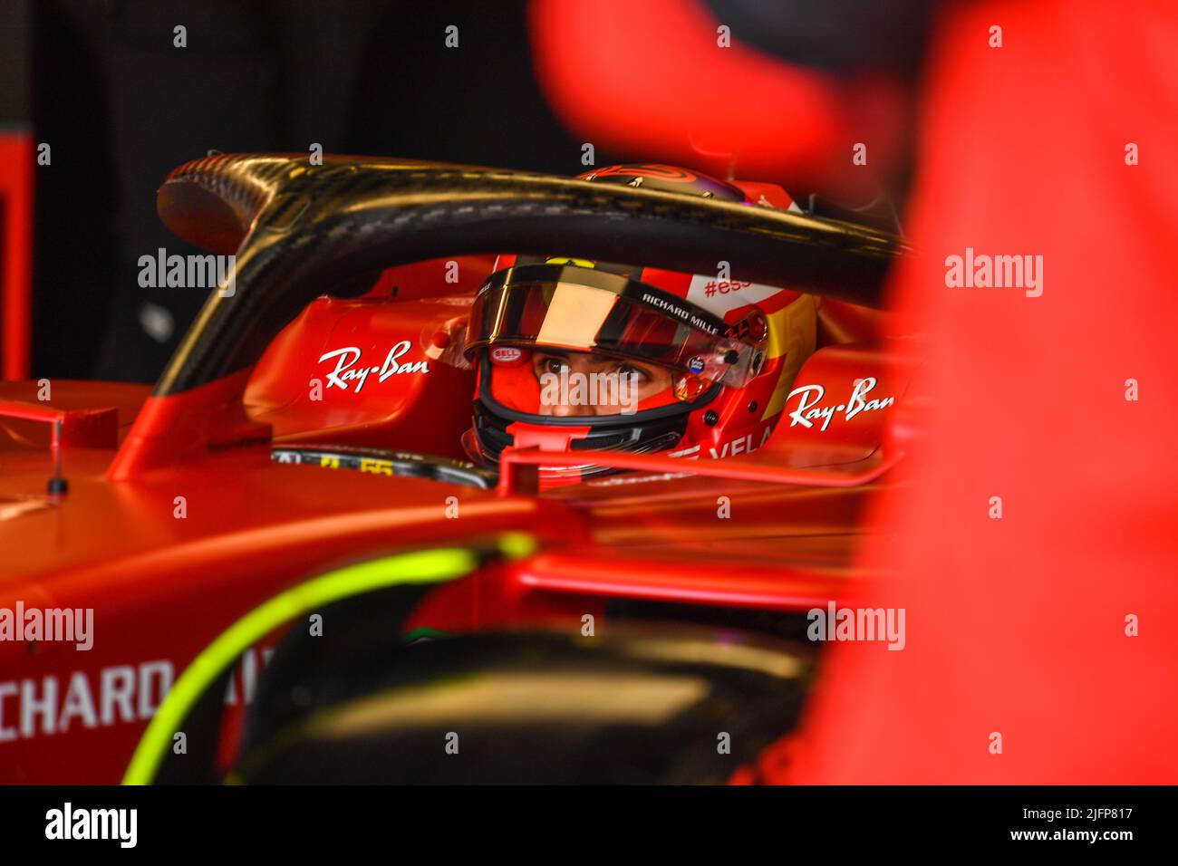 Silverstone, Royaume-Uni. 02nd juillet 2022. SILVERSTONE, Angleterre, 02. JUILLET 2022 ; #55, Carlos SAINZ Jr., ESP, Team Scuderia Ferrari, F1-75, moteur Ferrari 065, Formule 1, GRAND Prix BRITANNIQUE F1 sur le circuit Silverstone - Formel 1 Grosser Preis von England, 02. JUILLET 2022 - image, photo et Copyright © Anthony STANLEY/ATP images (STANLEY Anthony/ATP/SPP) crédit: SPP Sport Press photo. /Alamy Live News Banque D'Images