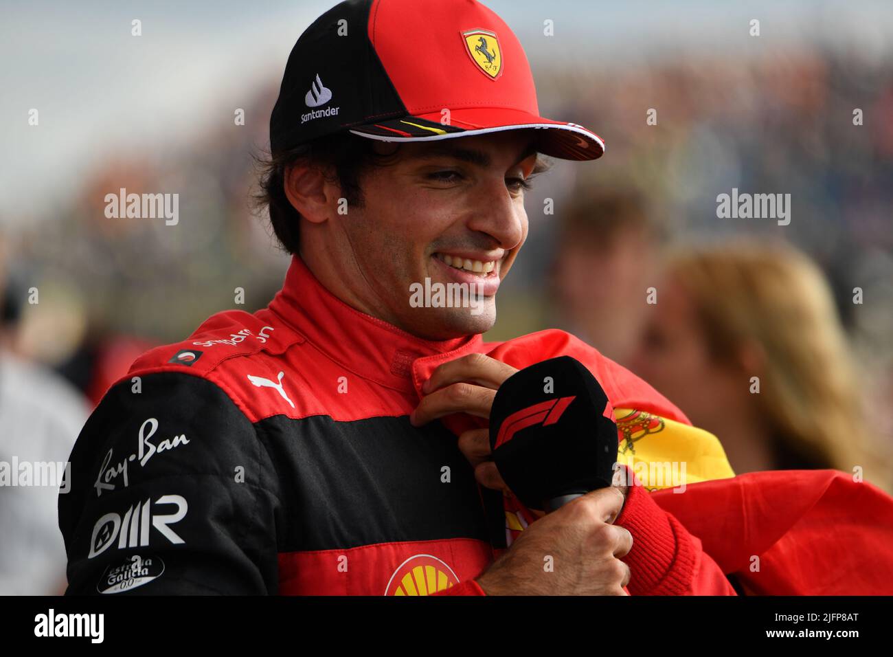 Silverstone, Royaume-Uni. 03rd juillet 2022. SILVERSTONE, Angleterre, 02. JUILLET 2022; Carlos SAINZ Jr. Vainqueur de la course après la course - Formule 1, GRAND Prix BRITANNIQUE F1 sur le circuit Silverstone - Formel 1 Grosser Preis von England, 02. JUILLET 2022 - image, photo et Copyright © Anthony STANLEY/ATP images (STANLEY Anthony/ATP/SPP) crédit: SPP Sport Press photo. /Alamy Live News Banque D'Images