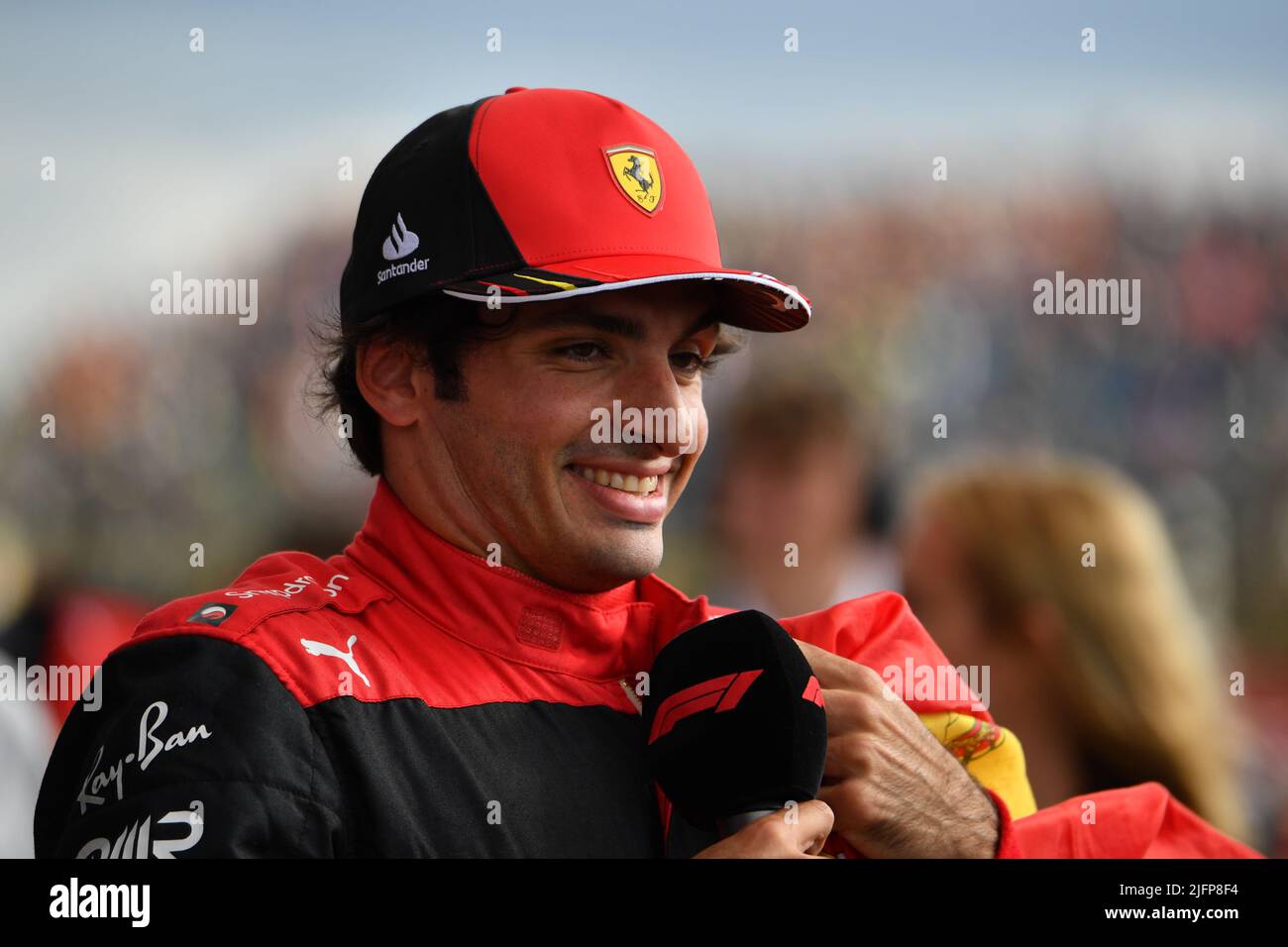 Silverstone, Royaume-Uni. 03rd juillet 2022. SILVERSTONE, Angleterre, 02. JUILLET 2022; Carlos SAINZ Jr. Vainqueur de la course après la course - Formule 1, GRAND Prix BRITANNIQUE F1 sur le circuit Silverstone - Formel 1 Grosser Preis von England, 02. JUILLET 2022 - image, photo et Copyright © Anthony STANLEY/ATP images (STANLEY Anthony/ATP/SPP) crédit: SPP Sport Press photo. /Alamy Live News Banque D'Images