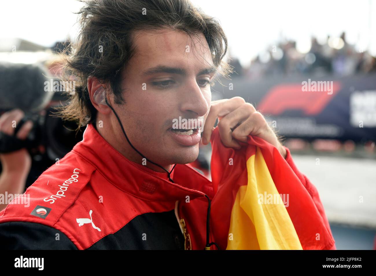 Silverstone, Royaume-Uni. 03rd juillet 2022. SILVERSTONE, Angleterre, 03. JUILLET 2022 ; vainqueur de la course n°55, Carlos SAINZ Jr., ESP, Team Scuderia Ferrari, Formula One, GRAND Prix BRITANNIQUE F1 sur le circuit Silverstone - Formel 1 Grosser Preis von England, 03. JUILLET 2022 - image, photo et Copyright © Anthony STANLEY/ATP images (STANLEY Anthony/ATP/SPP) crédit: SPP Sport Press photo. /Alamy Live News Banque D'Images