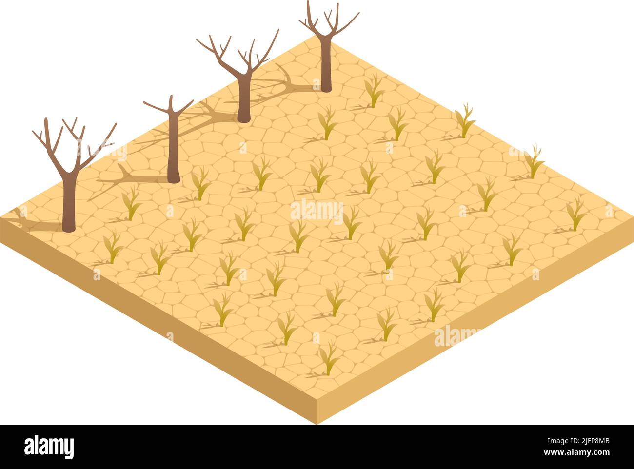 Catastrophes naturelles composition isométrique avec vue d'arbres durs secs sur une illustration de vecteur de terre rugueuse Illustration de Vecteur