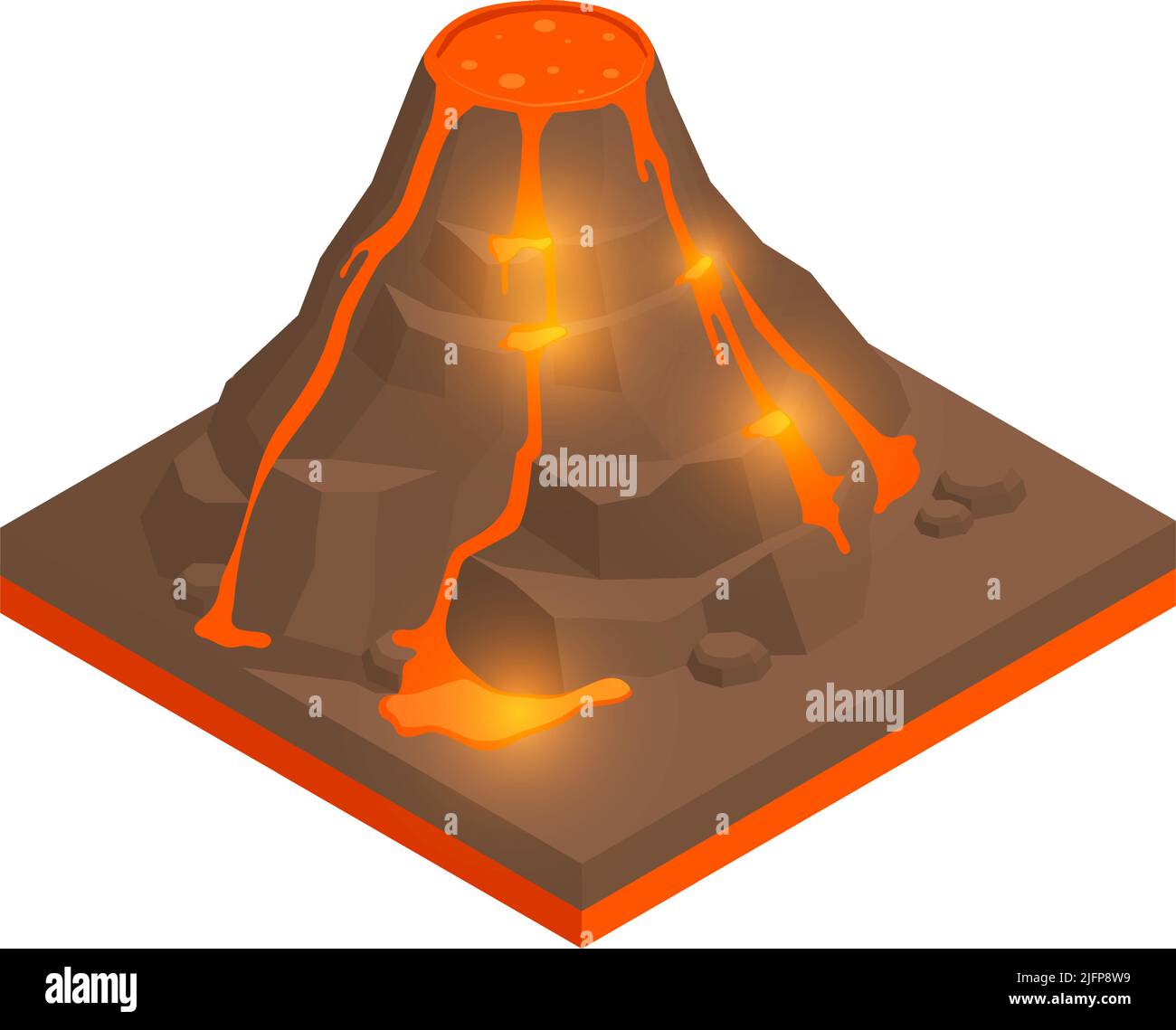 Composition isométrique naturelle de catastrophe avec image isolée d'un volcan en éruption avec illustration du vecteur de lave coulant Illustration de Vecteur