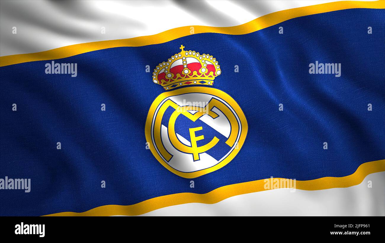 Le symbole du Real Madrid football.Motion.l'emblème est un club de football professionnel espagnol de la ville de Madrid Banque D'Images