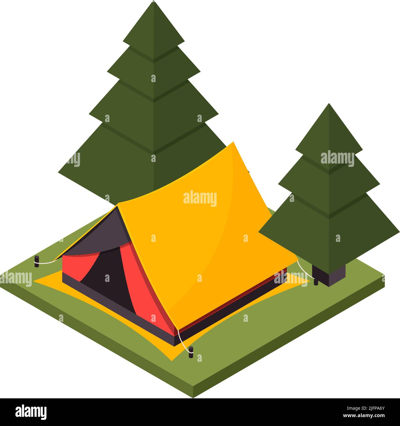 Camping randonnée Isométrique icône avec tente jaune dans la forêt 3D illustration vectorielle Illustration de Vecteur